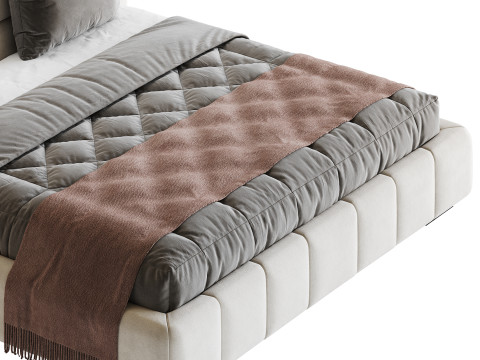 White Upholstered Wood Modern Headboard Bed Model 3D