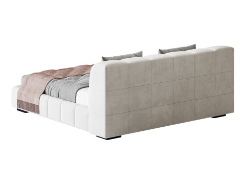White Upholstered Wood Modern Headboard Bed Model 3D