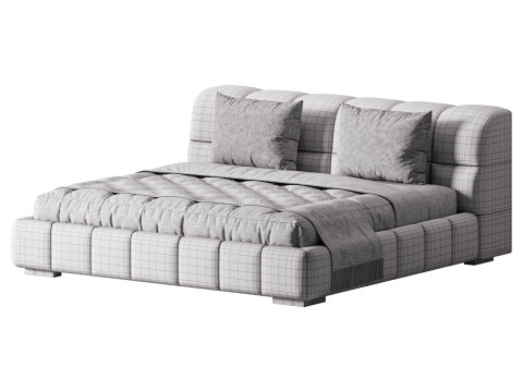 White Upholstered Wood Modern Headboard Bed Model 3D