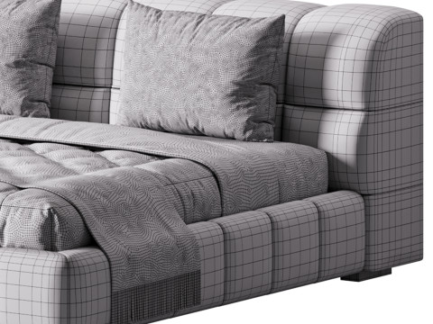 White Upholstered Wood Modern Headboard Bed Model 3D