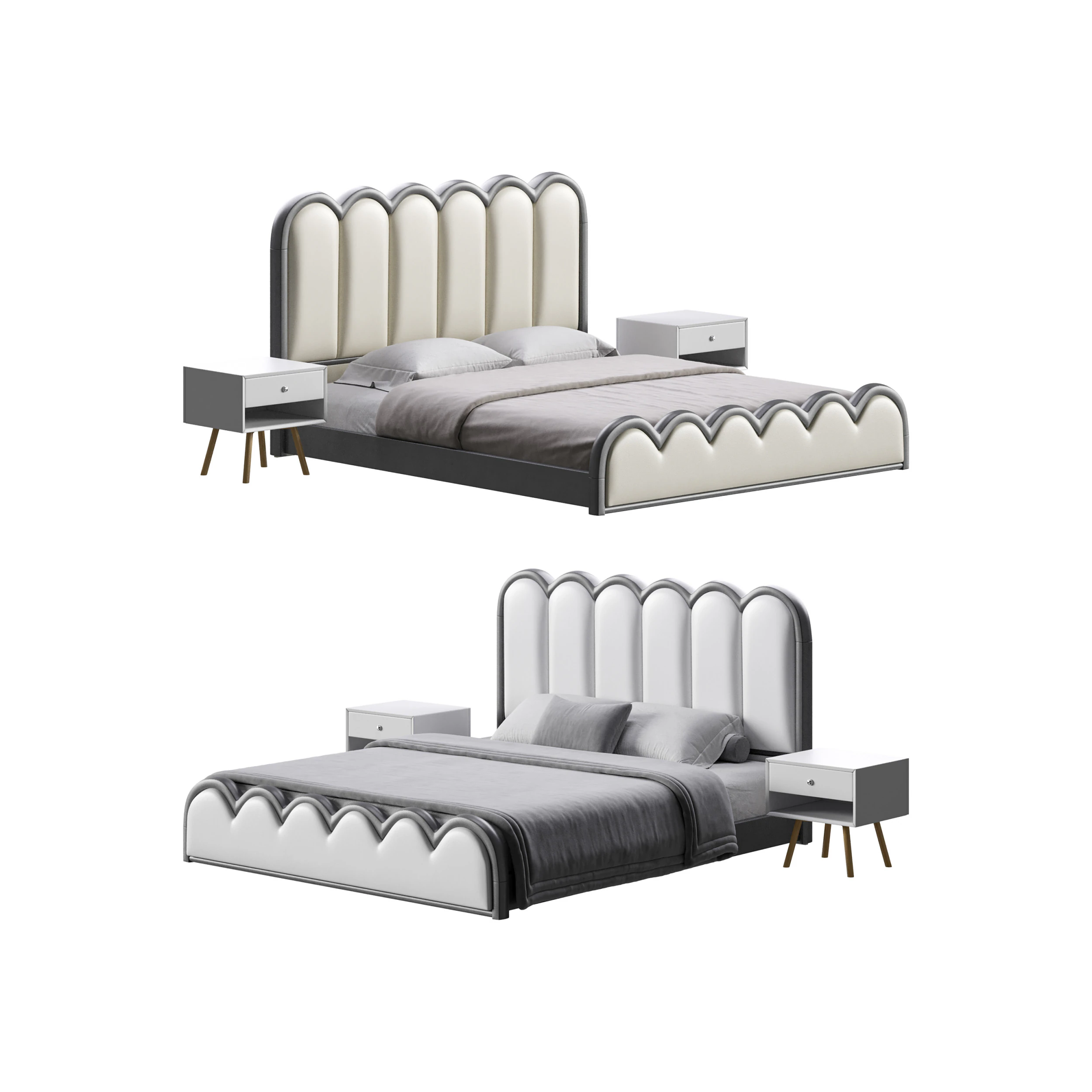 White Genuine Leather Bed 3D Model .c4d .max .obj .3ds .fbx .stl .blend