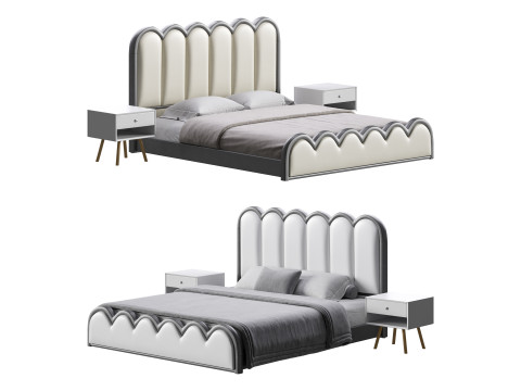 White Genuine Leather Bed 3D Model
