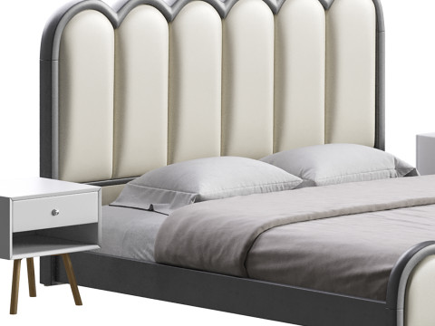 White Genuine Leather Bed Modelo 3D