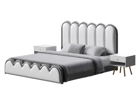 White Genuine Leather Bed Modelo 3D