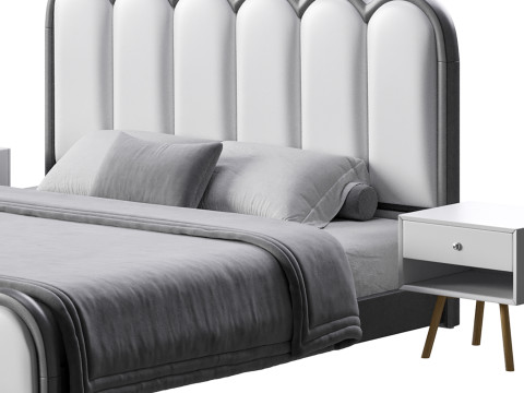 White Genuine Leather Bed Modelo 3D