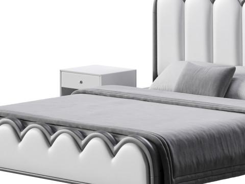 White Genuine Leather Bed Modelo 3D