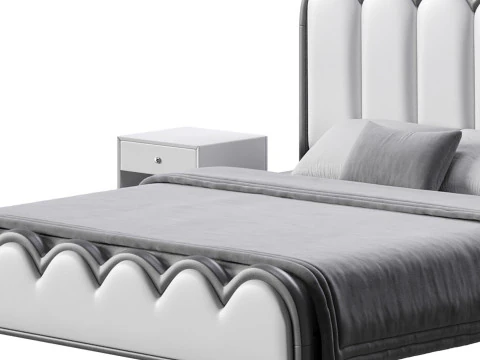 White Genuine Leather Bed 3D Model