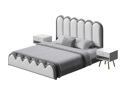 White Genuine Leather Bed Modelo 3D