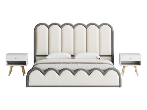 White Genuine Leather Bed Modelo 3D