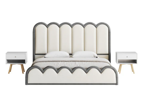 White Genuine Leather Bed 3D Model
