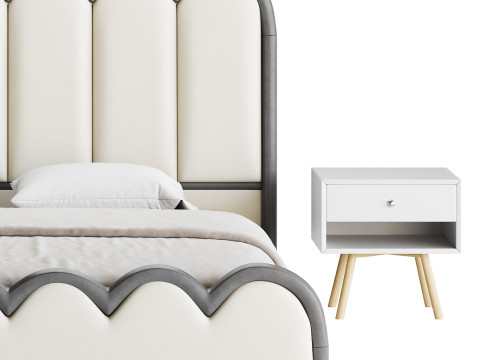 White Genuine Leather Bed Modelo 3D