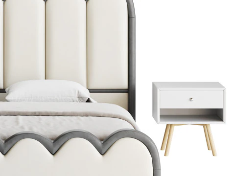 White Genuine Leather Bed 3D Model