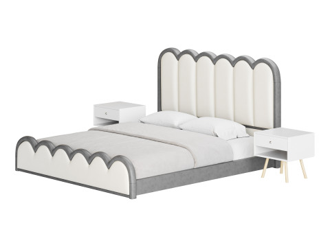 White Genuine Leather Bed Modelo 3D