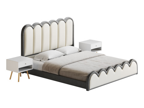 White Genuine Leather Bed Modelo 3D