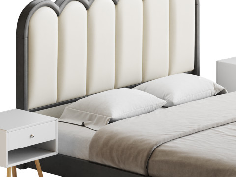 White Genuine Leather Bed Modelo 3D