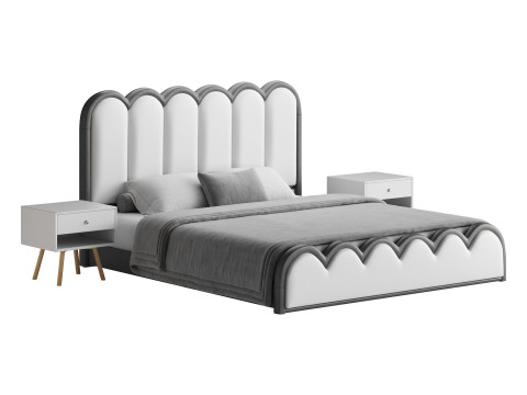 White Genuine Leather Bed Modelo 3D