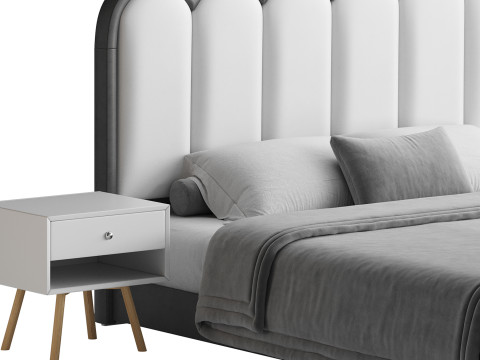 White Genuine Leather Bed Modelo 3D