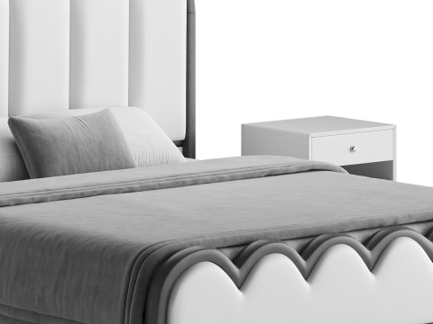 White Genuine Leather Bed Modelo 3D