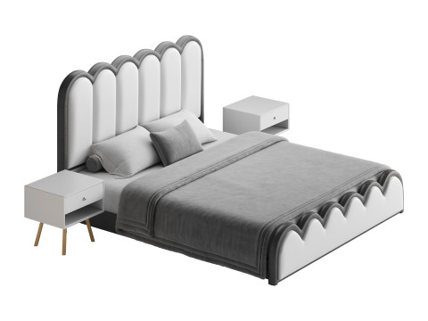 White Genuine Leather Bed Modelo 3D