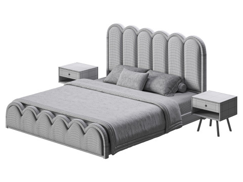 White Genuine Leather Bed Modelo 3D