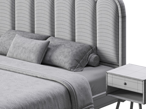 White Genuine Leather Bed Modelo 3D