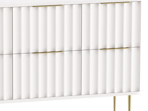 White Bedroom Dresser for Storage in Gold 3D Model