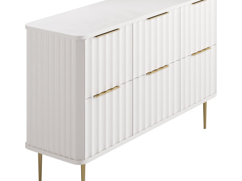 White Bedroom Dresser for Storage in Gold 3D Model