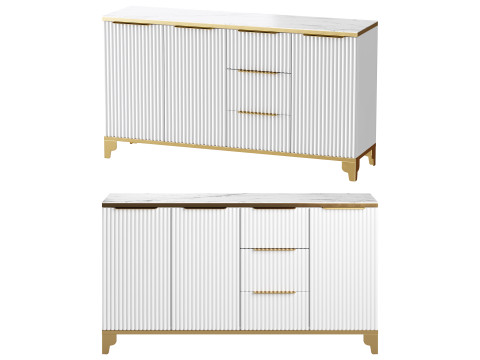 White Sideboard with Tempered Glass 3Dモデル