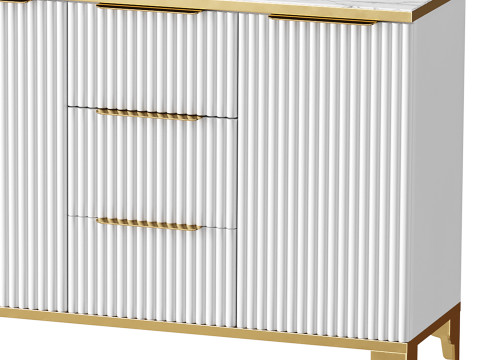 White Sideboard with Tempered Glass 3D Model