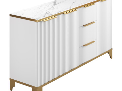 White Sideboard with Tempered Glass 3D Model