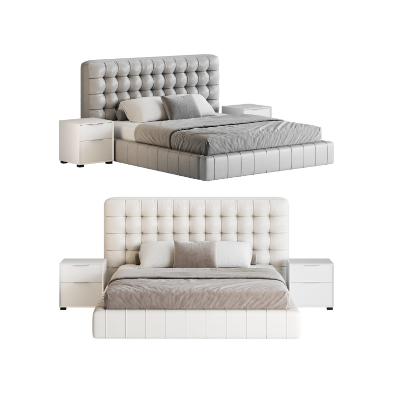 White Upholstered Panel Bed 3D Модель .c4d .max .obj .3ds .fbx .stl .blend 
