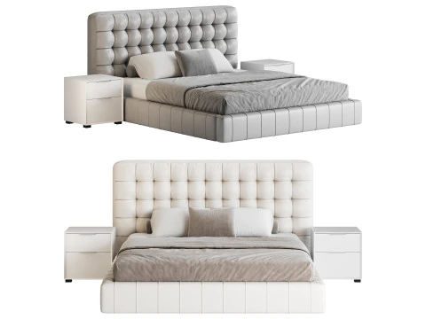 Cama de painel estofada branca Modelo 3D
