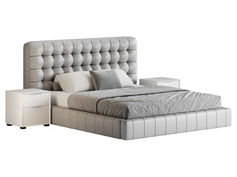White Upholstered Panel Bed 3D Модель