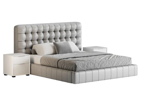 Wei&szlig;es gepolstertes Paneelbett 3D Modell