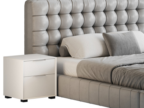 White Upholstered Panel Bed 3D Модель