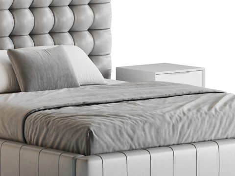 White Upholstered Panel Bed 3D Модель