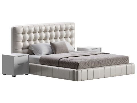 White Upholstered Panel Bed 3D Модель