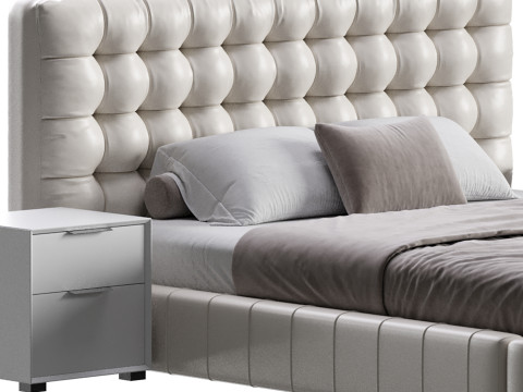 White Upholstered Panel Bed 3D Модель