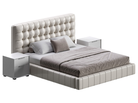 White Upholstered Panel Bed 3D Модель