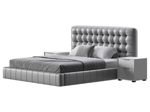 White Upholstered Panel Bed 3D Модель
