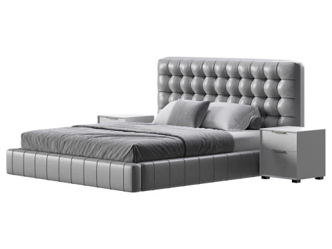 Wei&szlig;es gepolstertes Paneelbett 3D Modell