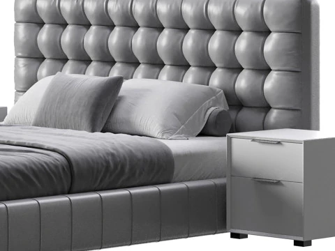 Wei&szlig;es gepolstertes Paneelbett 3D Modell