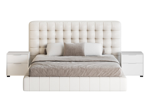 White Upholstered Panel Bed 3D Модель
