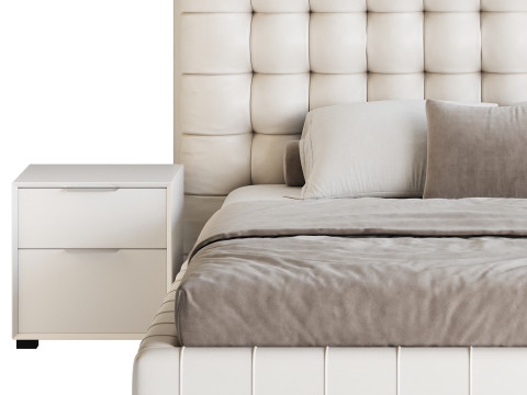 White Upholstered Panel Bed 3D Модель