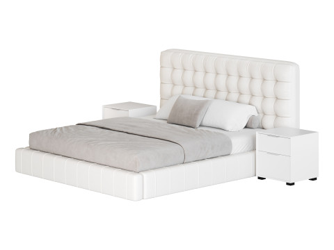White Upholstered Panel Bed 3D Модель