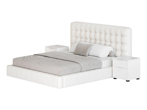 Wei&szlig;es gepolstertes Paneelbett 3D Modell
