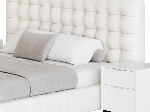 White Upholstered Panel Bed 3D Модель
