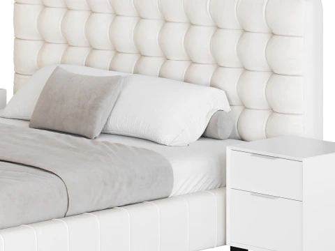 Wei&szlig;es gepolstertes Paneelbett 3D Modell