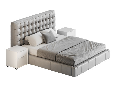 White Upholstered Panel Bed 3D Модель