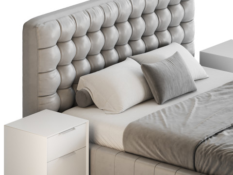 White Upholstered Panel Bed 3D Модель